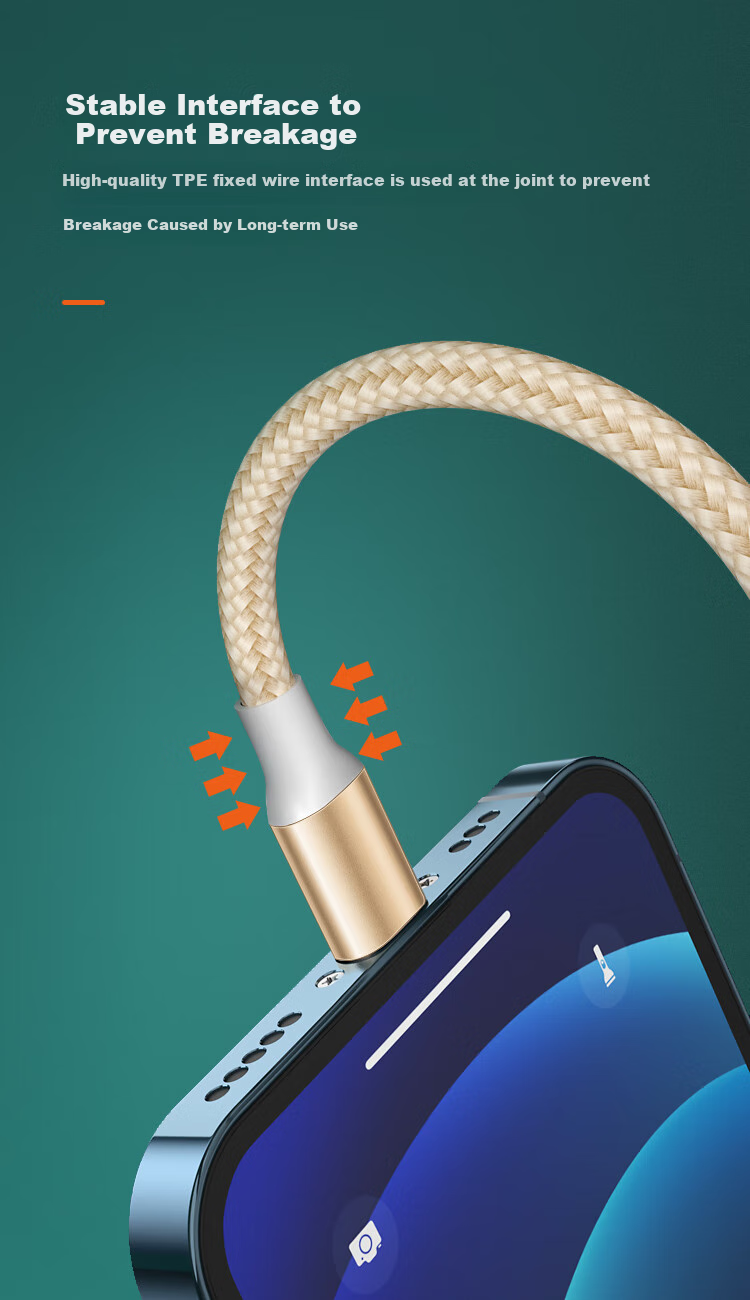 Кабель Newmine для зарядки USB-C 3-в-1, совместимый с iPhone, Xiaomi, Huawei, цвет золотой