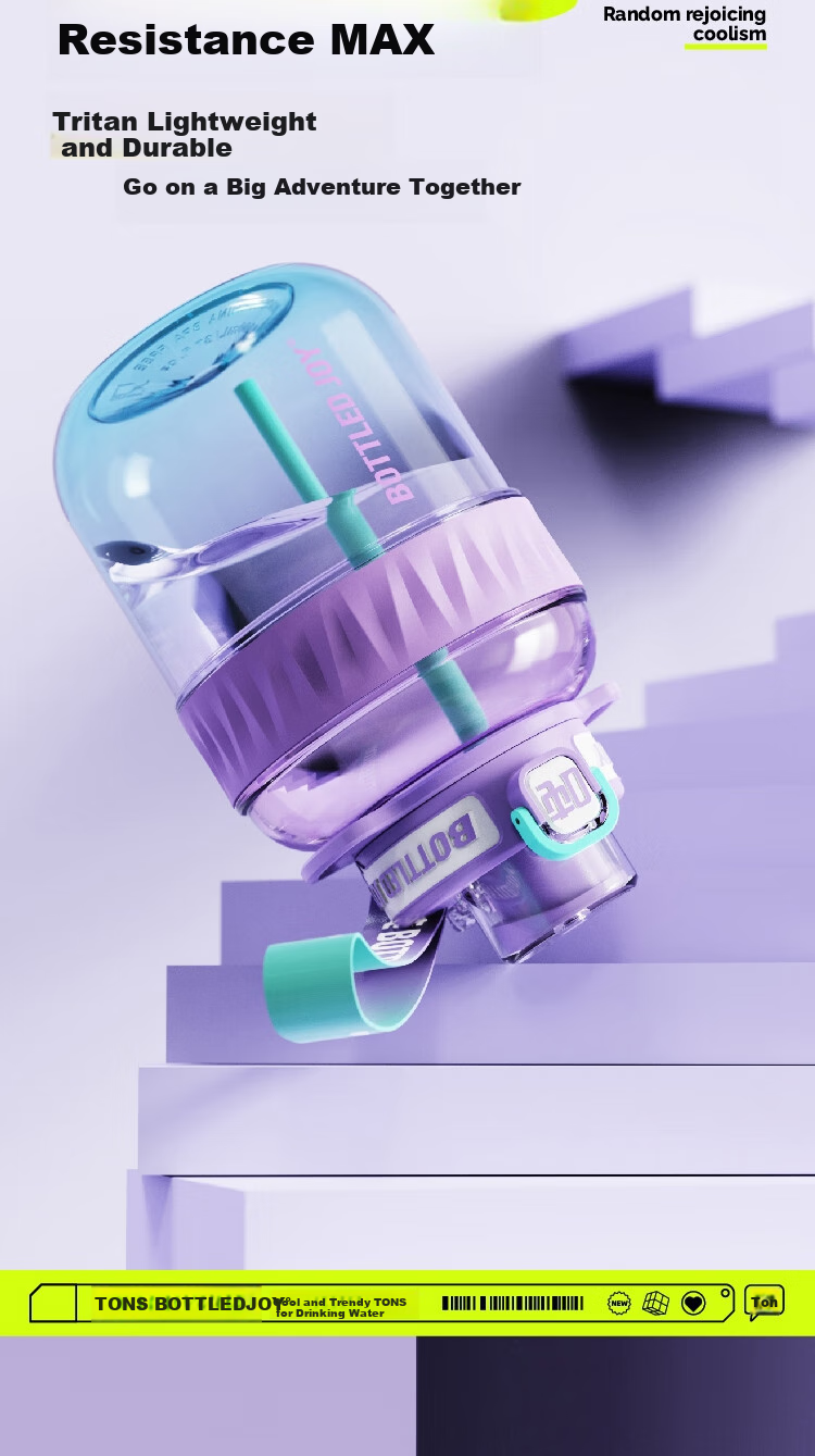 Бутылка для воды BOTTLED JOY, большая спортивная бутылка для воды, пластиковая чашка Dundun, стиль Ван Ибо, 0.6 л, цвет "Манфэньлань"