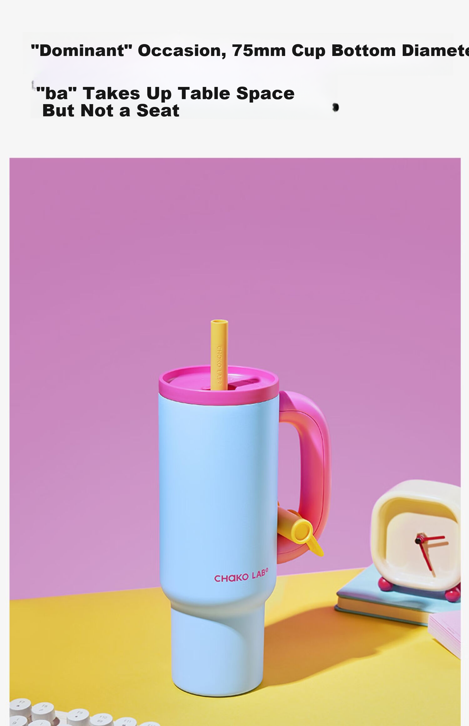 Термокружка Chakolab Office Straw Ice King, большая емкость, сохраняющая холод, из нержавеющей стали, для женщин, для автомобиля, 1100 мл, Розовый снежный шар