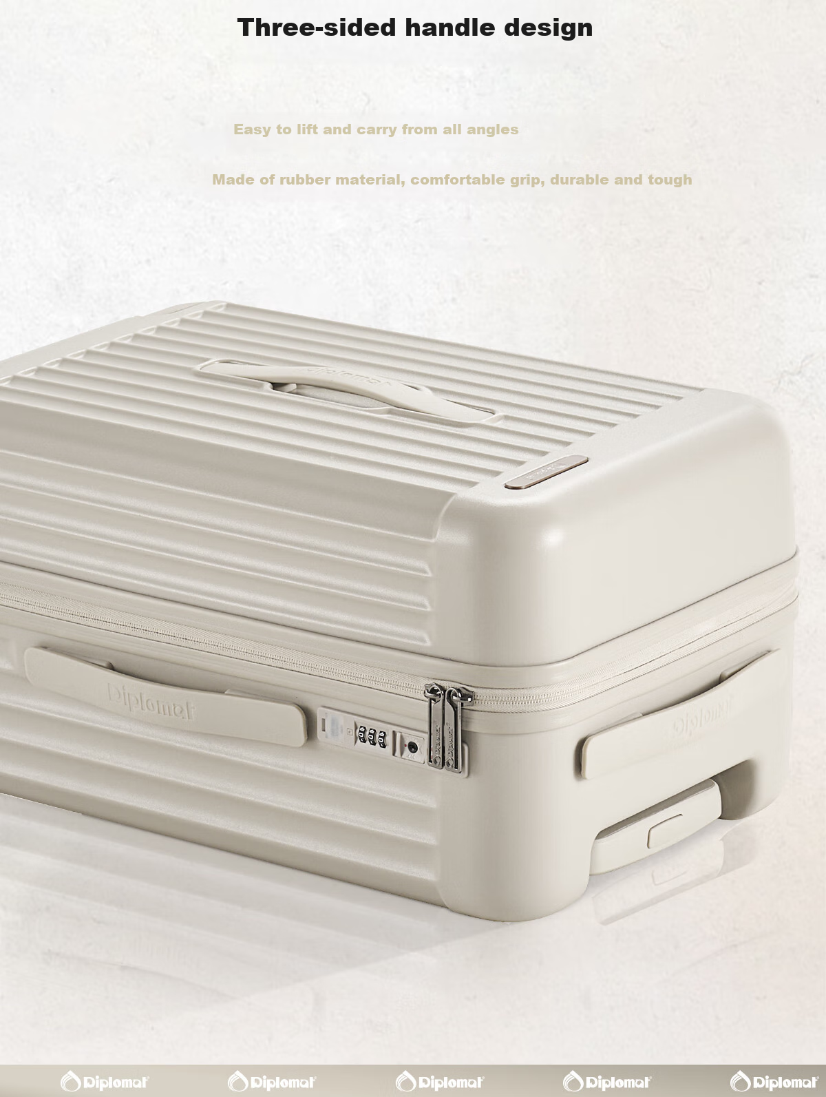 Чемодан Diplomat TRUNK TC-23272, 20-дюймовый, с кодовым замком, ABS+PC, унисекс, молочный чай