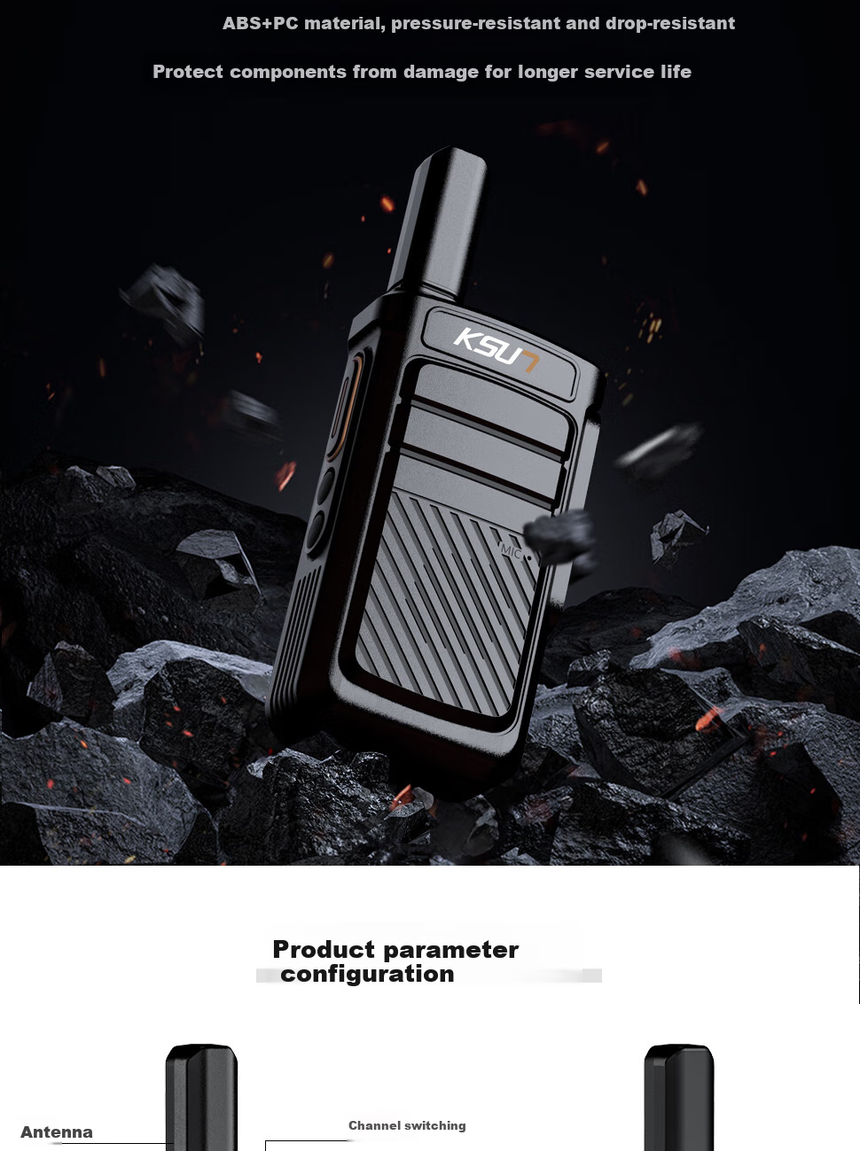 Рация KSUN TFSI X12, пара, 5 Вт, UHF, 16 каналов, дальность до 6 км, Li-Ion аккумулятор 3000 мАч, защита IP54