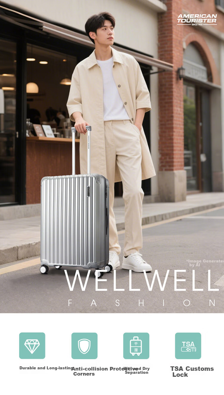 Чемодан American Tourister 24 дюйма, синий, с кодовым замком TSA