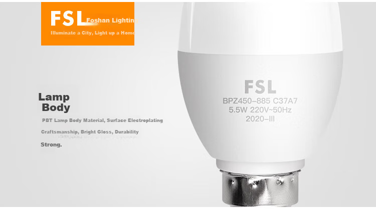 Светодиодная лампа FSL, 5.5 Вт, цоколь E14, холодный белый свет 6500K, упаковка 5 шт.