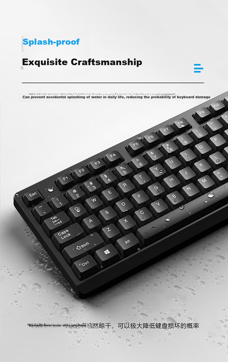 Проводная клавиатура Lingshe K200, полноразмерная, для бизнеса и офиса, с защитой от брызг, классическое ощущение, черная