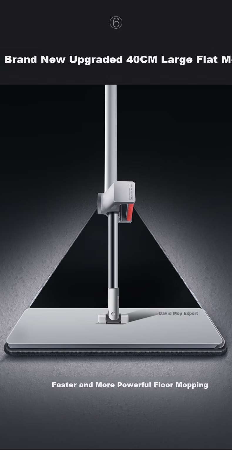Швабра Dawei Flat Mop, 40см, 133см, 2 насадки из ткани P12, без ручного мытья, 5-слойная скребок для грязи