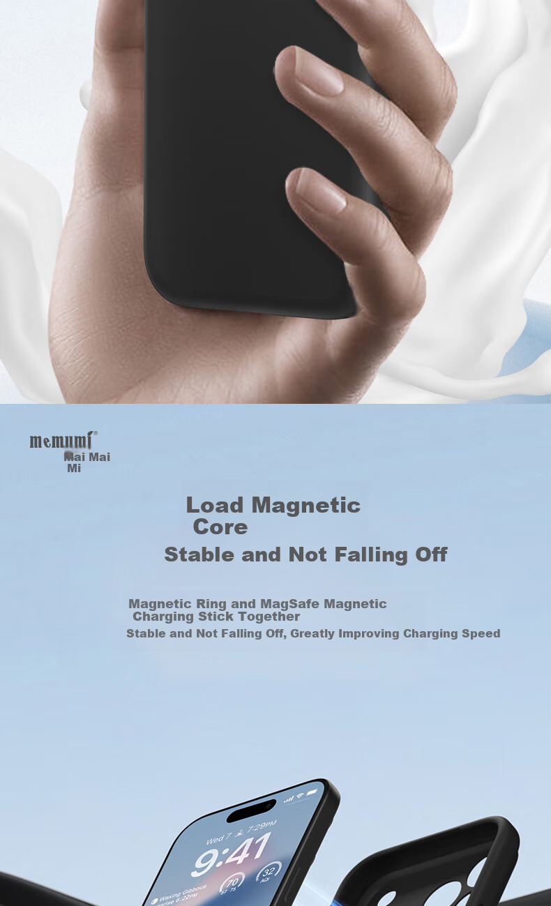 Чехол Memumi для iPhone 17 Pro Max, жидкий силикон, противоударный, с магнитом, черный