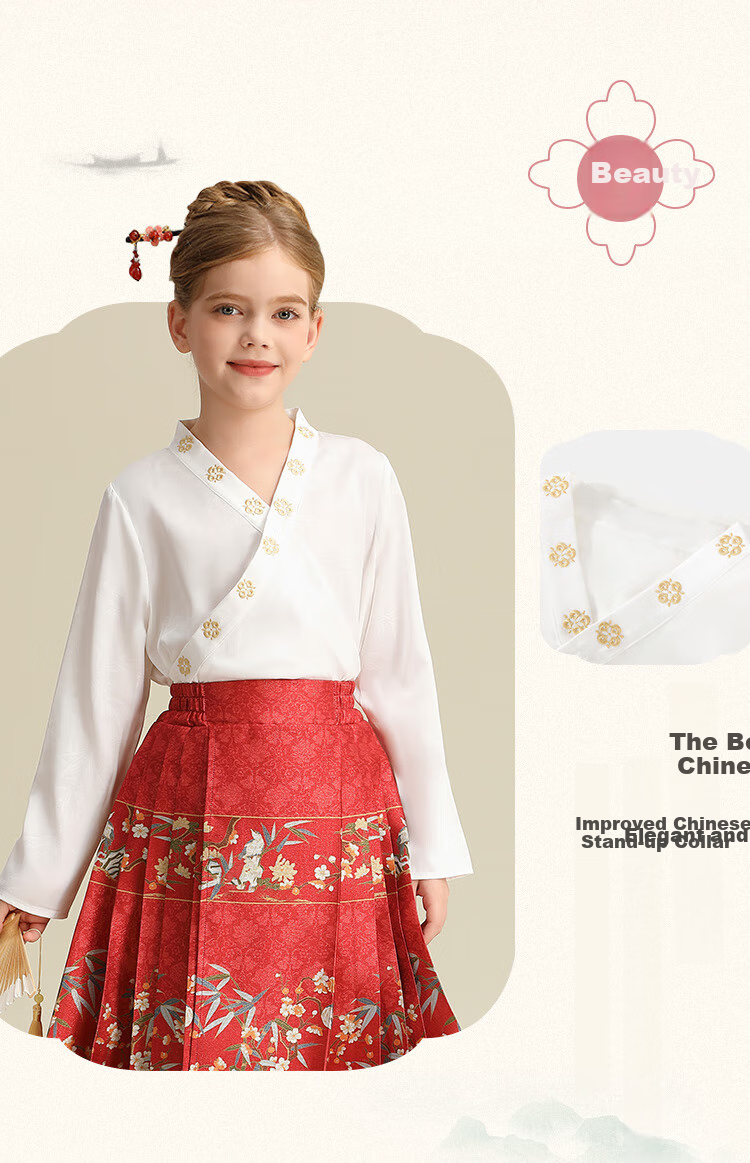 Комплект одежды для девочек Classic Teddy, красный, размер 130. Набор из футболки с длинным рукавом и юбки-трапеции в китайском стиле.