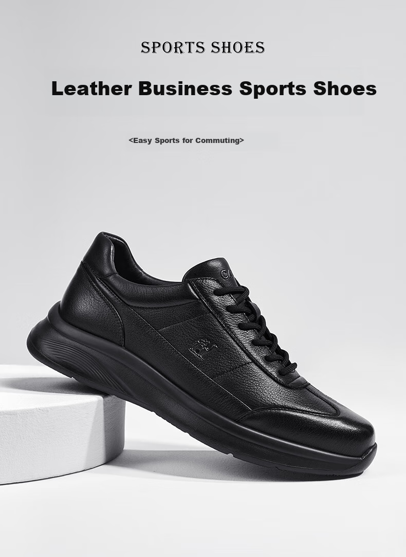 Мужские повседневные кроссовки CAMEL Classic Comfortable Cowhide Soft-Soled Casual Men's Light Business Sports Leather Shoes G15A220074 Black 40