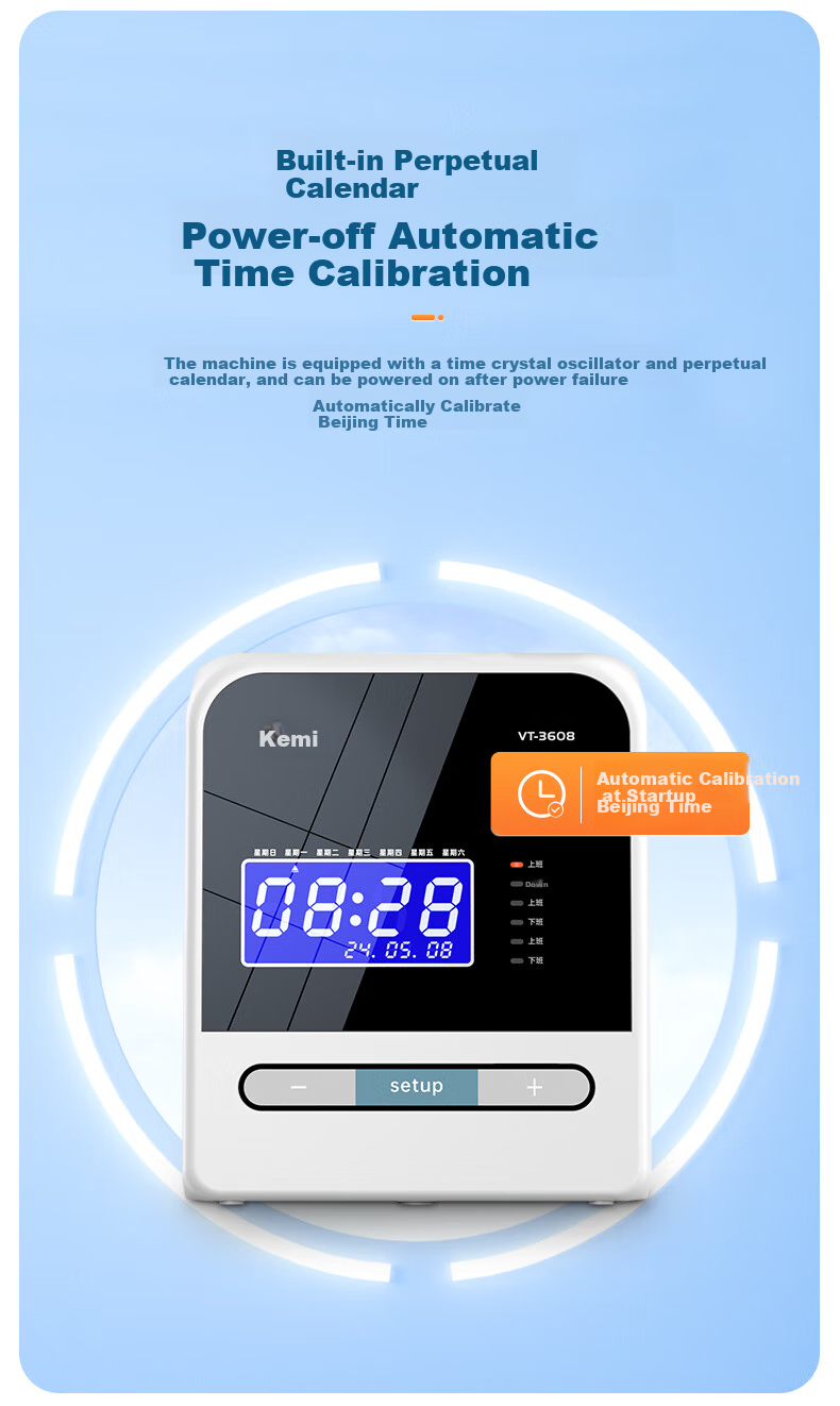 Рация Kemi VT-3608, черно-белая, с термокартонной бумагой, без ленты, автоматическое позиционирование, двухстороннее распознавание, 3 группы времени