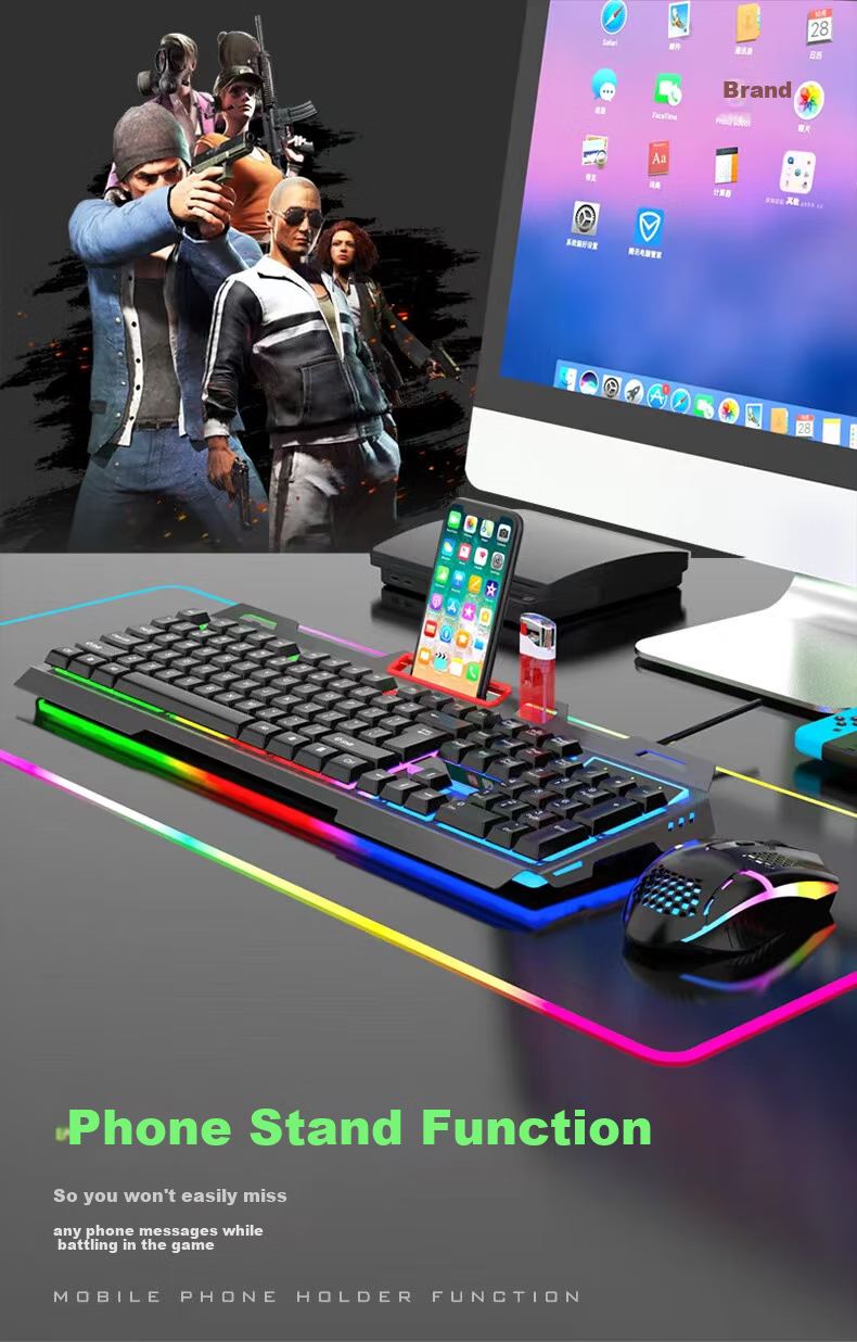 Игровая клавиатура и мышь Lingshe MK210, проводной комплект, металлическая панель, подсветка, серо-черный