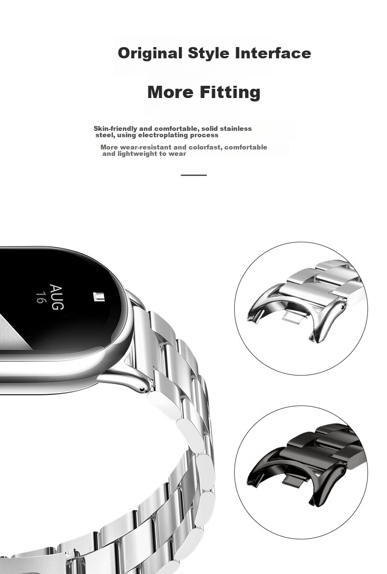 Ремешок Weiqiantu из нержавеющей стали для Xiaomi Smart Band 8, серебристый, с бабочкой застежкой