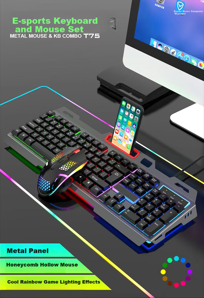 Игровая клавиатура и мышь Lingshe MK210, проводной комплект, металлическая панель, подсветка, серо-черный