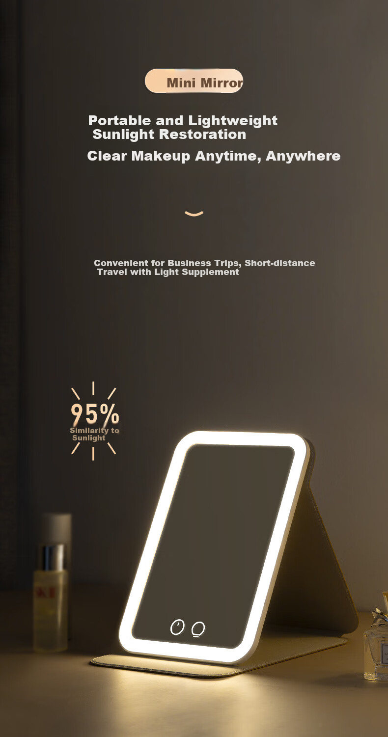 Косметическое зеркало EASEHOLD с подсветкой, портативное, умное, LED, с аккумулятором, белое, 2000 мАч, 103.22 CNY