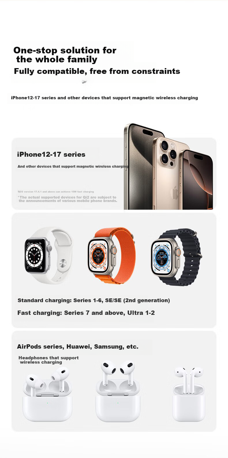 JD Original Беспроводное магнитное зарядное устройство Apple, совместимое с iPhone 17, для Apple Watch, трехкомпонентная подставка для телефона, складной портативный держатель MagSafe