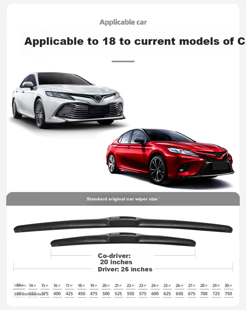 Дворники Deyun для Toyota Camry 8 поколение (2018-н.в.), 26" + 20", бескаркасные, резиновые, комплект 2 шт.