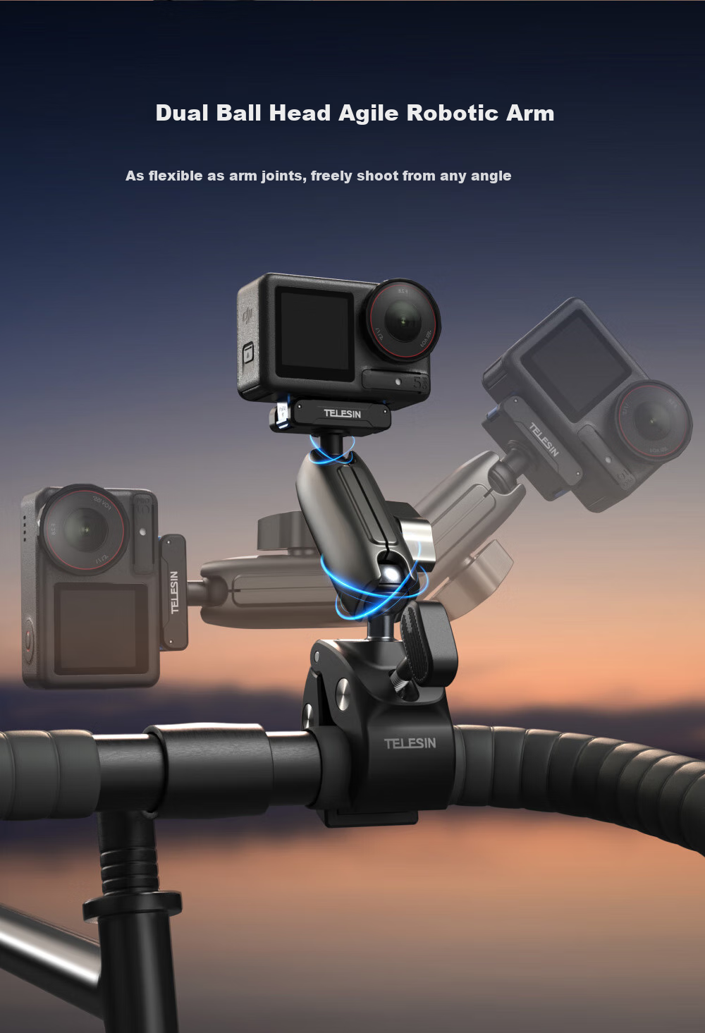 Крепление TELESIN для мотоцикла/велосипеда, магнитное, для камер DJI Action 5/4/3