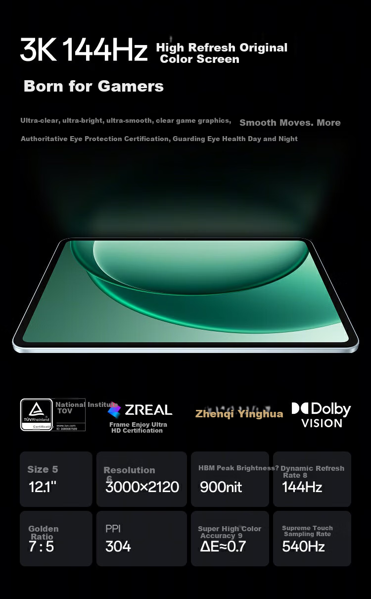 Планшет Yijia 2, 12,1-дюймовый, Dimensity 9400+, 3K 144 Гц, 12 ГБ + 256 ГБ, синий