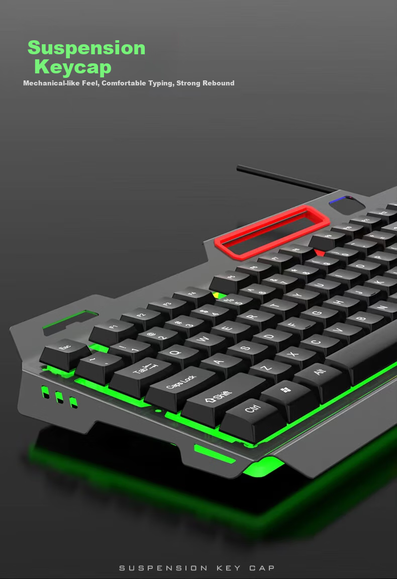 Игровая клавиатура и мышь Lingshe MK210, проводной комплект, металлическая панель, подсветка, серо-черный