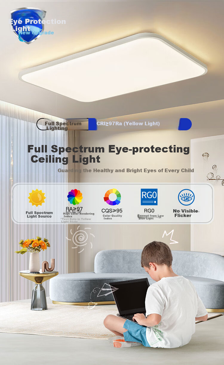 Светодиодный потолочный светильник FSL Foshan Lighting, 48 Вт, без синего света, защита глаз, высокий индекс цветопередачи Ra97, тройная защита, 3200 лм, 25 м², 3-цветная регулировка