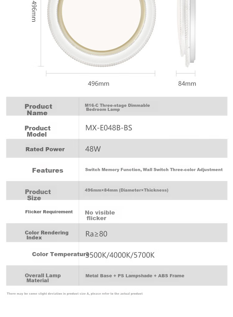 Потолочный светильник BULL LED MX-E048B, 48 Вт, с регулируемой яркостью, с кристальным краем, для спальни, с установкой