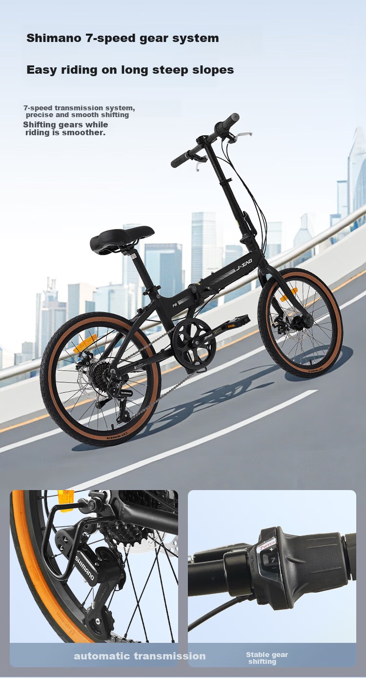Складной велосипед JD Original F8, 20-дюймовые колеса, 7 скоростей Shimano, рама из алюминиевого сплава, серебристый
