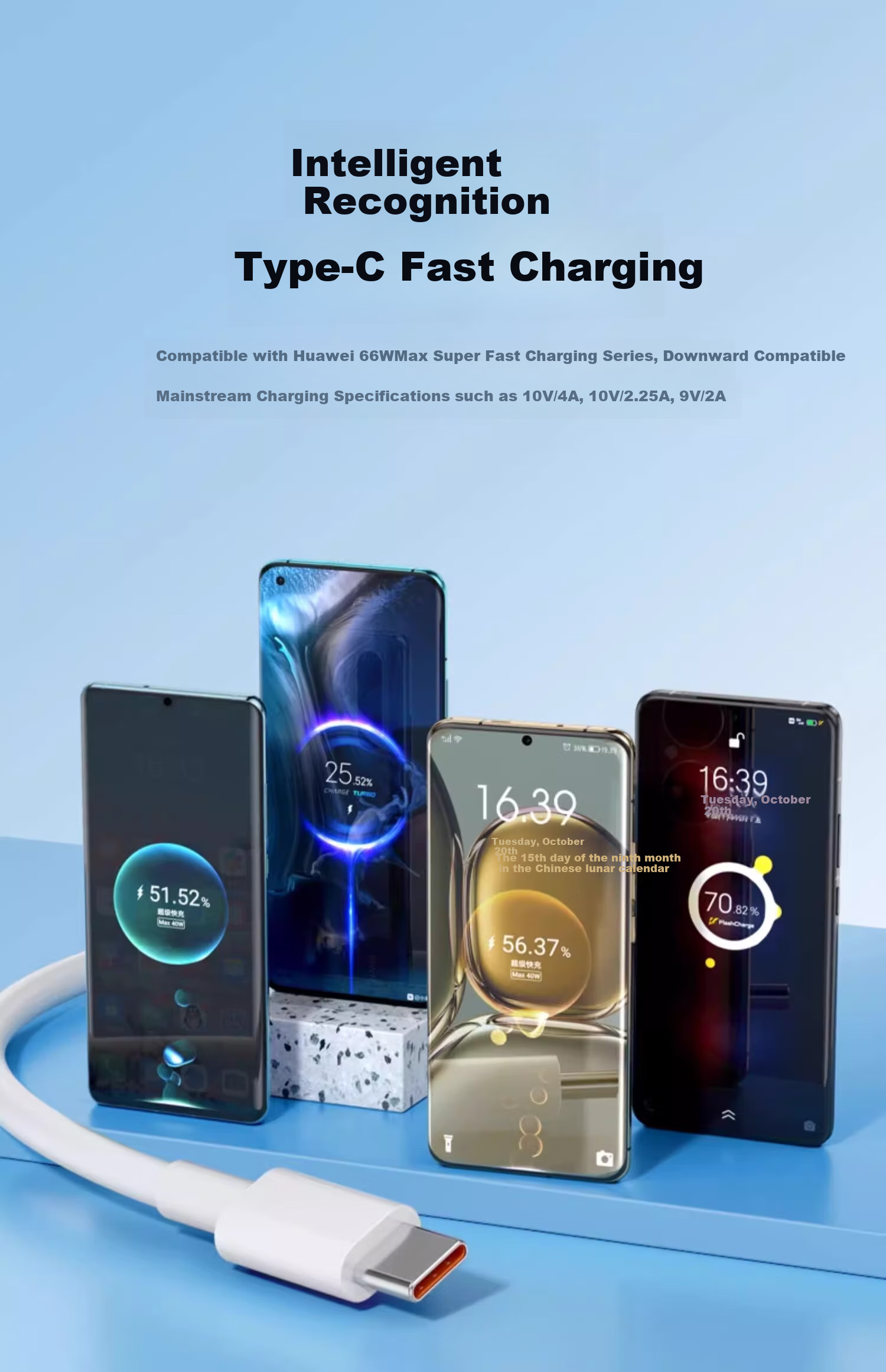 Кабель TAFIQ Type-C, 100W Super Fast Charging, 6A, для Huawei, Honor, OPPO, Xiaomi, 66W Android Phones, USB-C Fast Charging, 1 метр