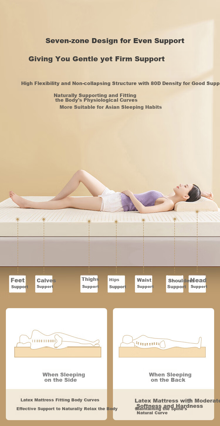 Матрас JD Original Light Oxygen Latex Mattress, 94% натуральный латекс, 80D, односпальный размер, 120x200x7.5 см