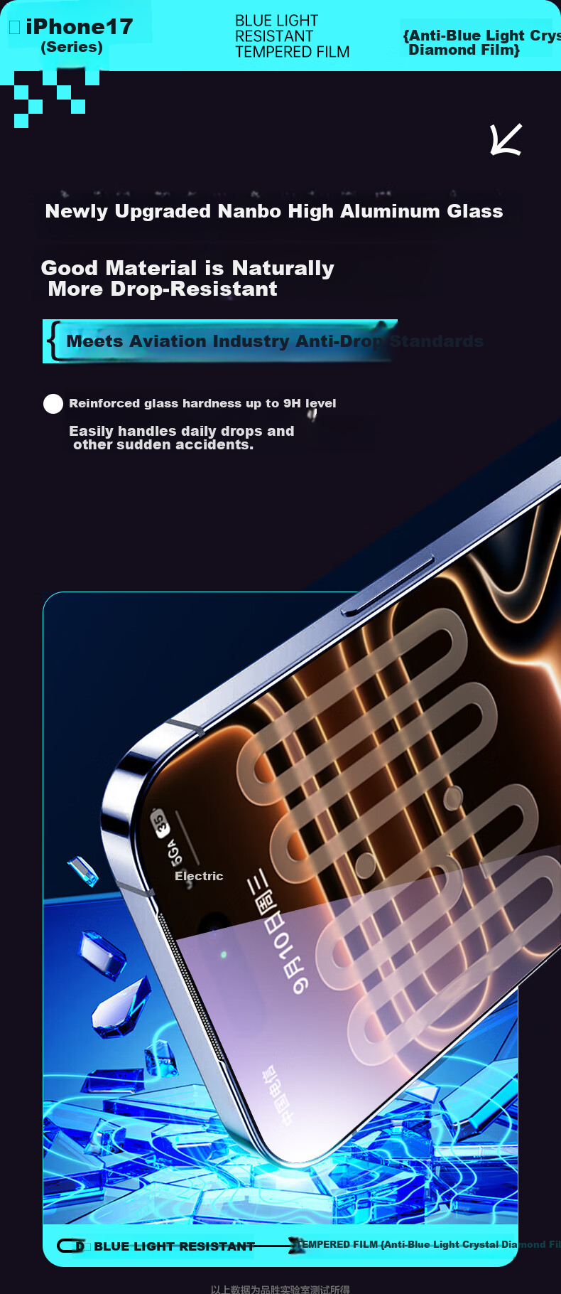 Защитное стекло PISEN для iPhone 17 Pro Max, HD, защита от синего света, полноэкранное, противоударное, от отпечатков пальцев, 2 шт.