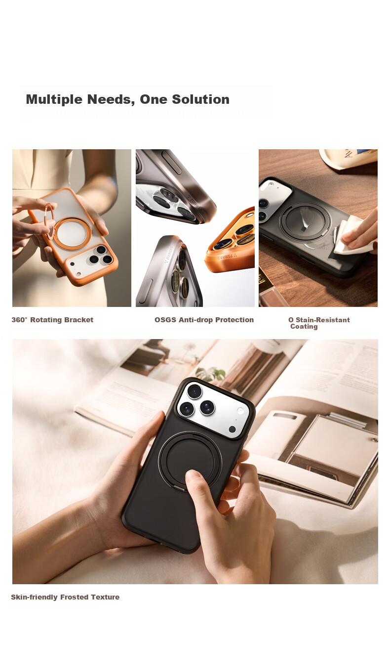 Чехол TORRAS Pivot для Apple iPhone 17 Pro, черный, с защитой камеры, противоударный, с подставкой, простой стиль, PC+TPU+алюминиевый сплав