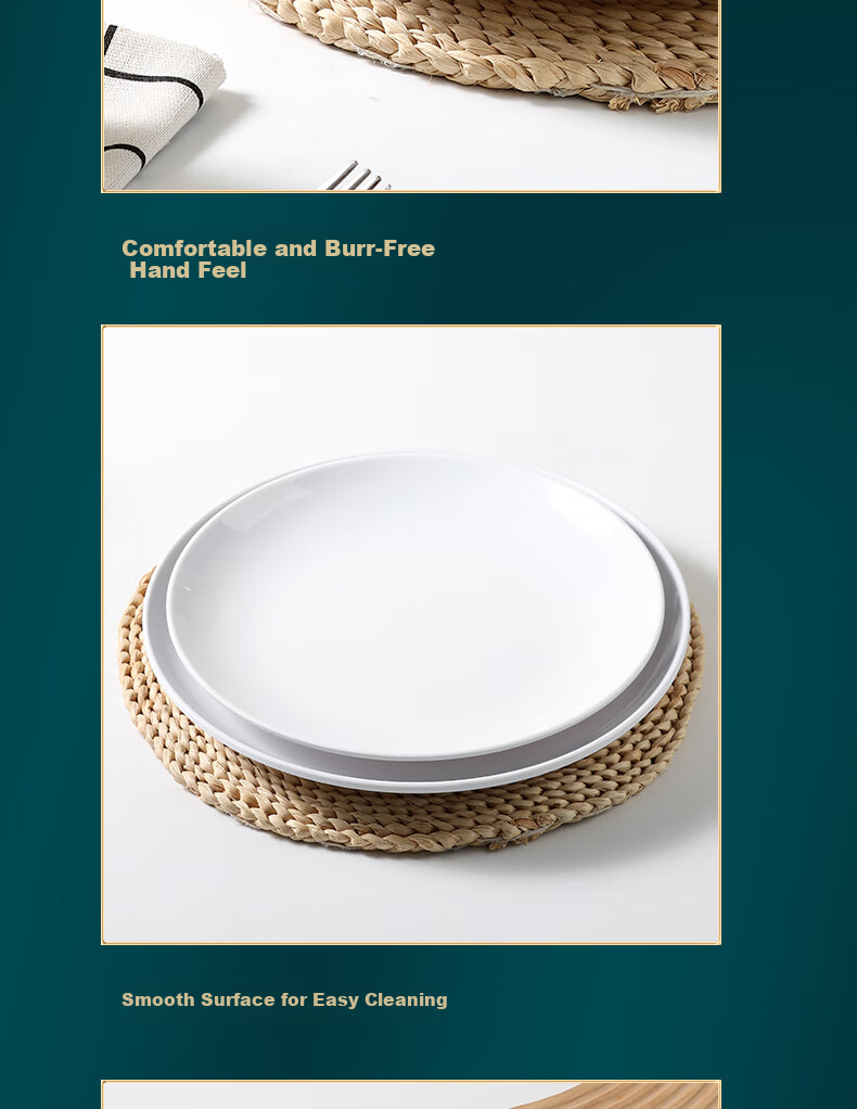 Белая melamine тарелка Baijie Commercial A5, 10-дюймовая круглая тарелка для отеля, для подачи блюд, жареного риса и лапши