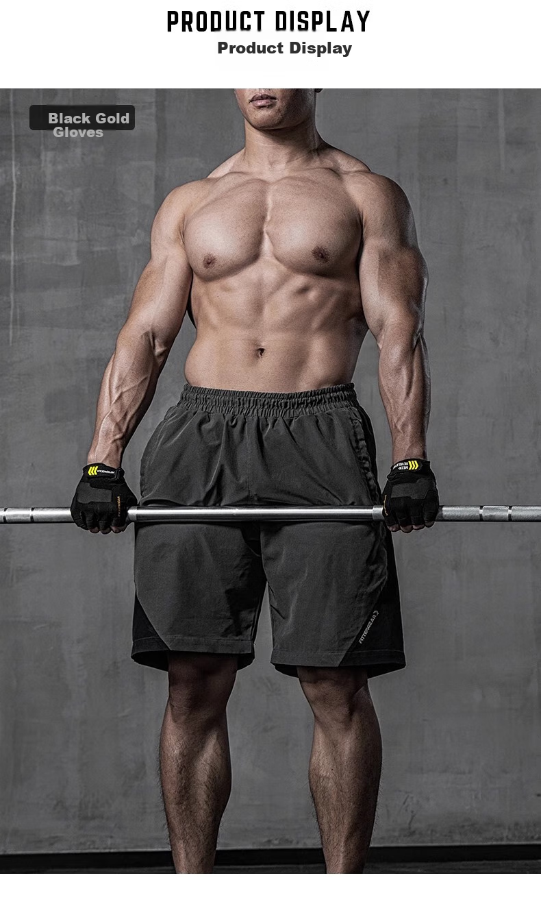 Перчатки для фитнеса FITTERGEAR, унисекс, для тренировок, велоспорта, без пальцев, черные с золотом, размер XL