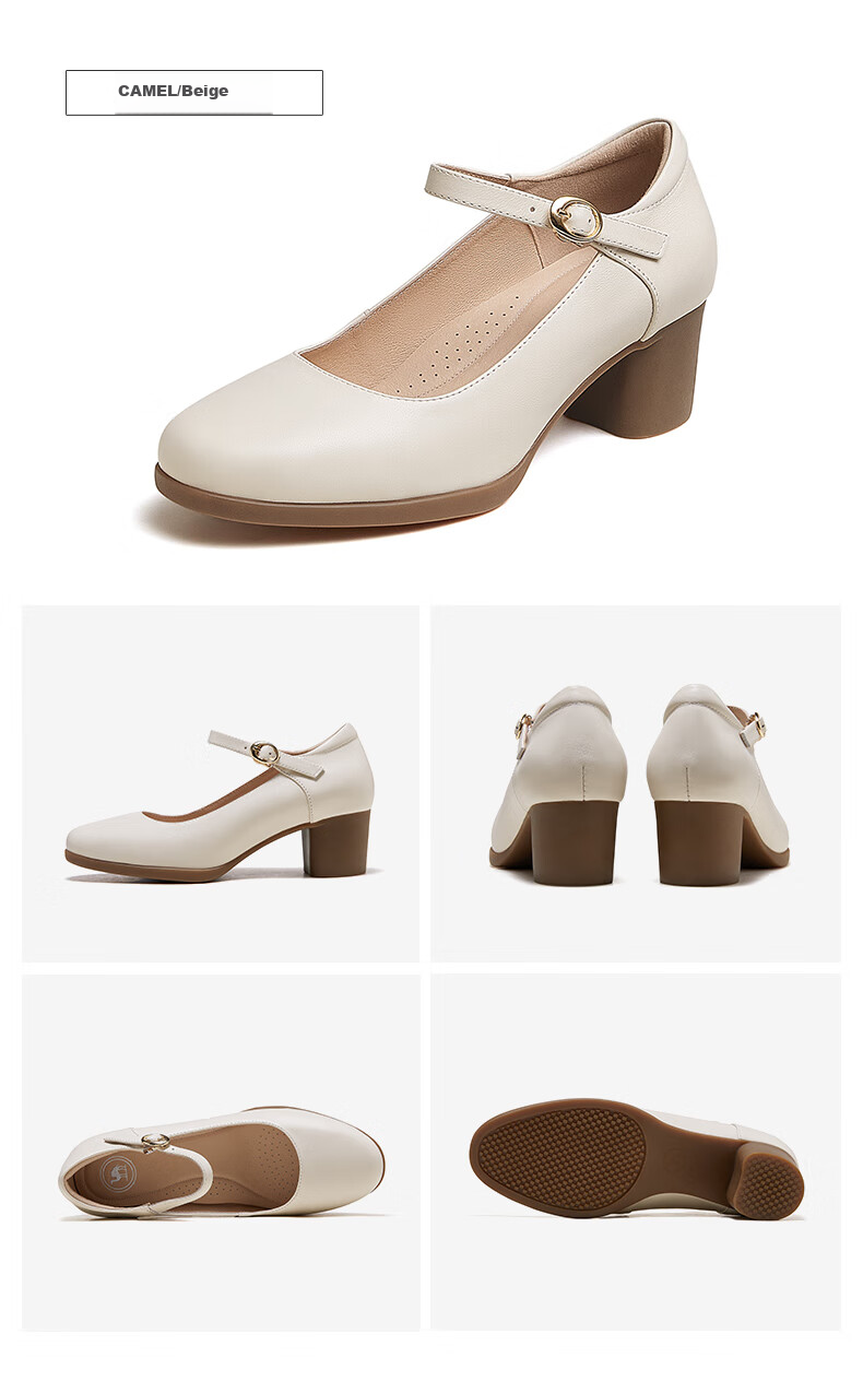 Женские туфли CAMEL, из натуральной кожи, на толстом каблуке, модель P23A155036, черные, размер 37