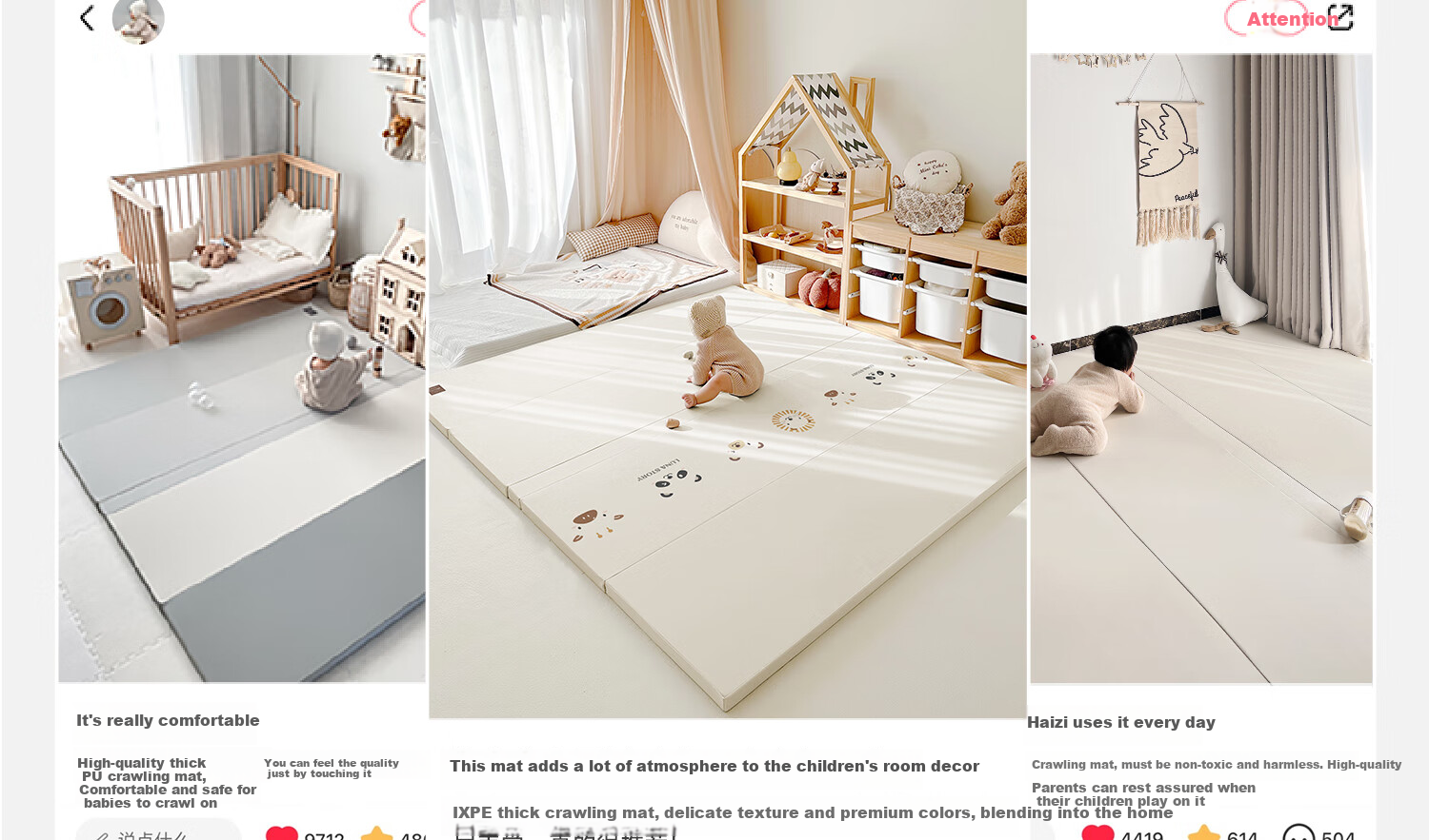 Детский игровой коврик LUNASTORY, складной, противоударный, толстый, IXPE, 180*150*4 см, серый