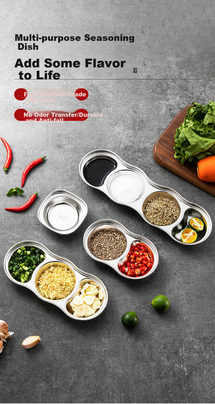 Соусница MAXCOOK MCPJ6241 из нержавеющей стали, 2 отделения, 304 нержавеющая сталь, для приправ, таблицы, 14 см