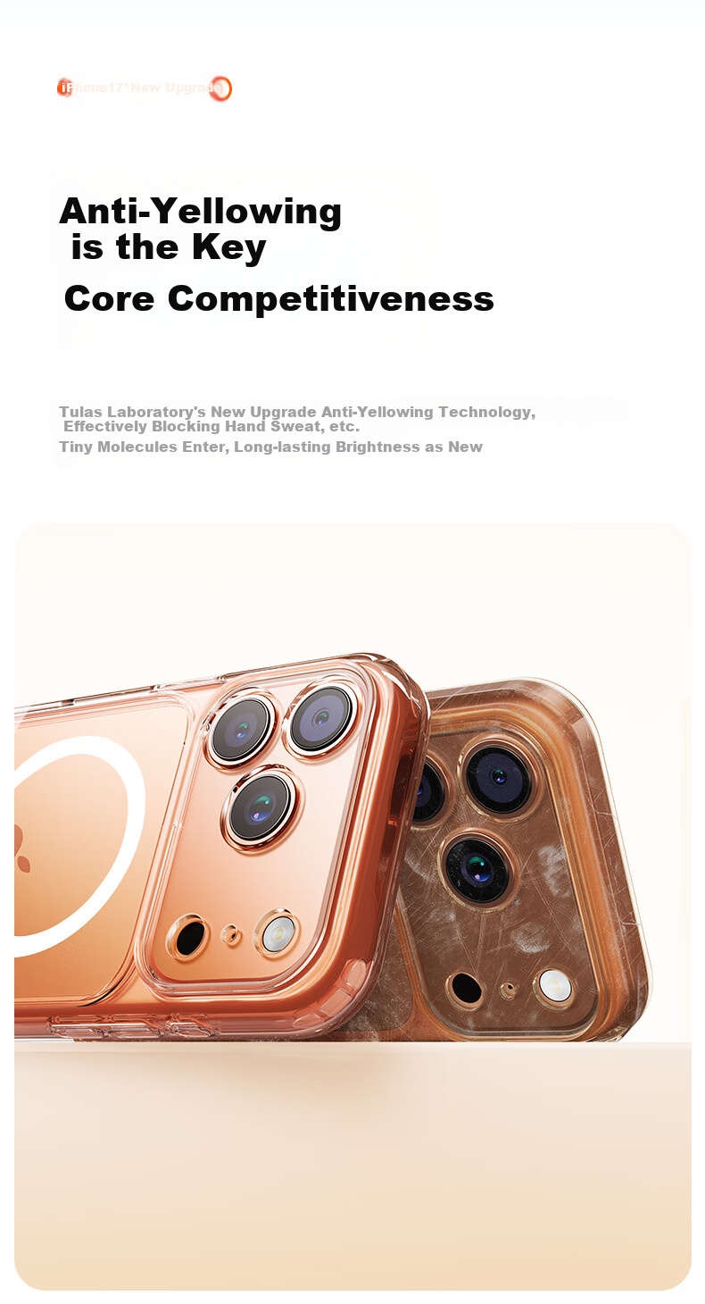 Прозрачный чехол TORRAS с защитой камеры для Apple iPhone 17 Pro, MagSafe, противоударный, ПК+ТПУ, простой стиль