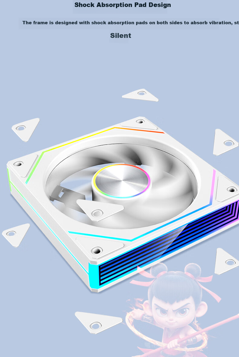 Компьютерный вентилятор Wanjia Lejing 8Pro ARGB, черный, антилистовой, 12 см с RGB-синхронизацией, 5V 3-pin ARGB PWM