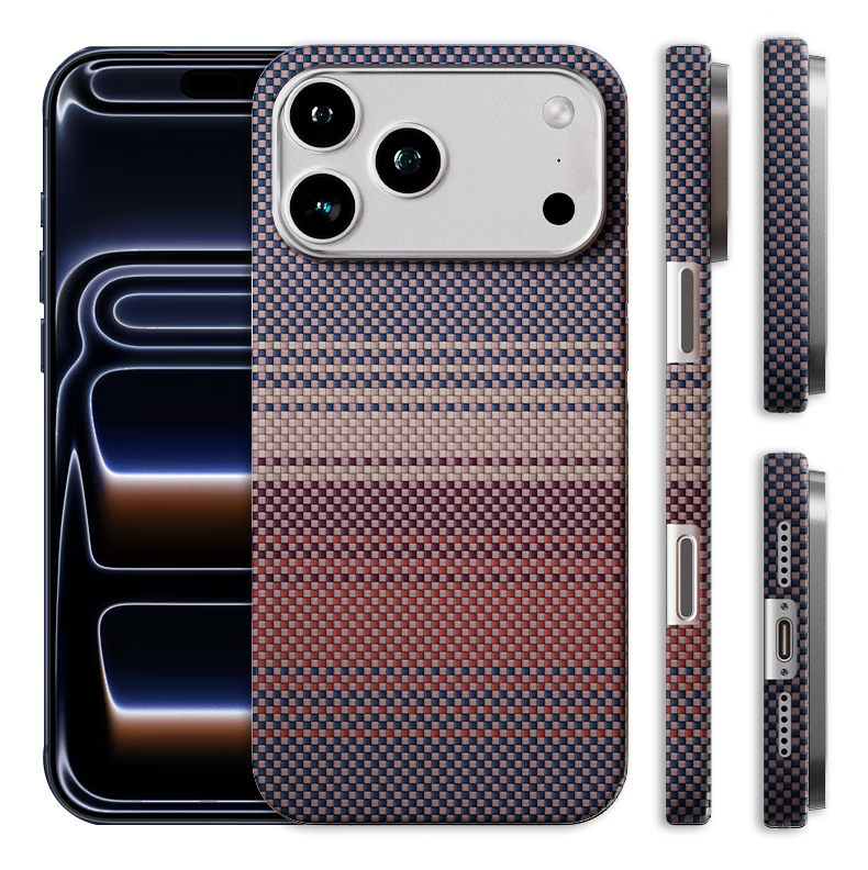 Чехол для iPhone 17 Pro Max CONGA, из арамидного волокна, ультратонкий, противоударный, с магнитным кольцом, Sunset Red