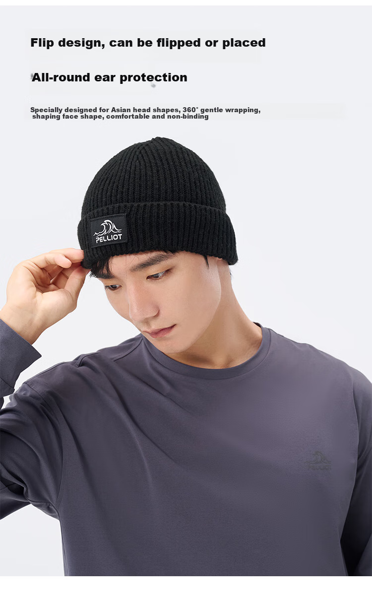 Ветрозащитный теплый головной убор Pelliot для мужчин и женщин, вязаная шапка для активного отдыха, походов, катания на лыжах, велосипеде, черная