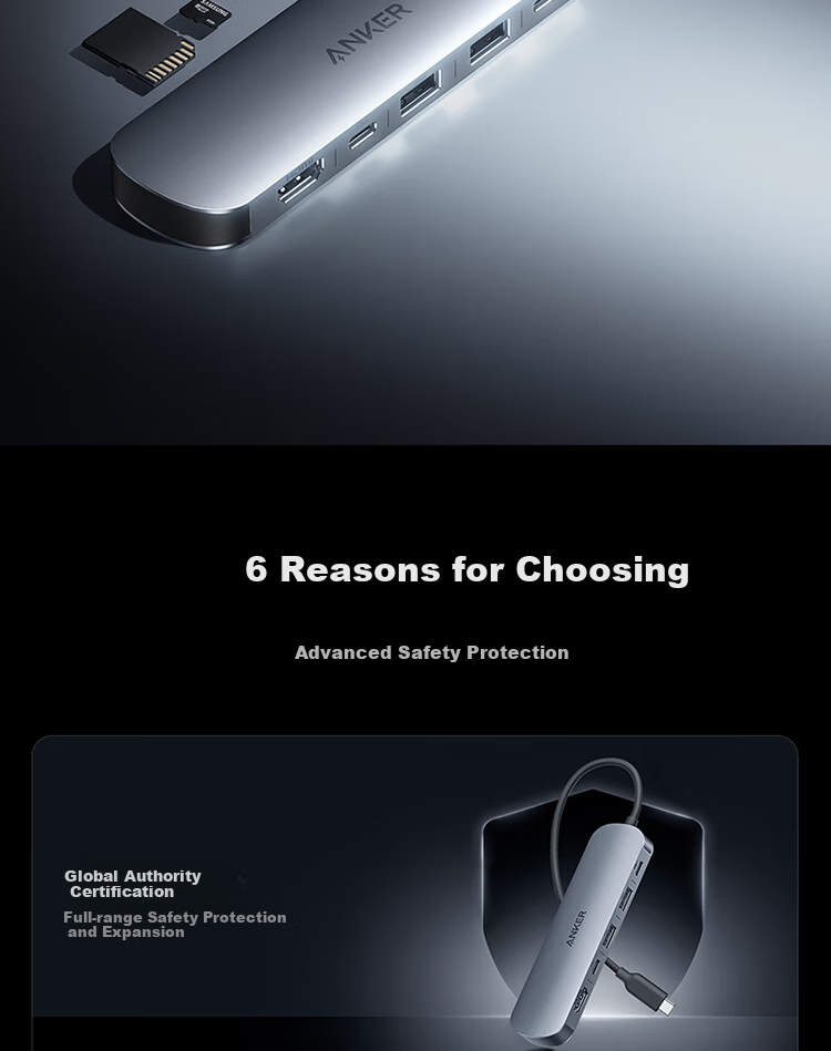 ANKER Type-C Hub 7-в-1: док-станция с PD 100 Вт, HDMI 2.0, USB 3.0, SD/TF кард-ридер. Совместима с MacBook, Huawei.