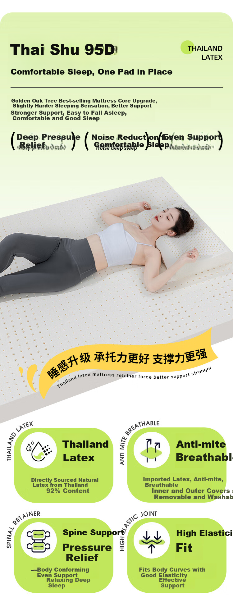 Матрас Jinxiangshu Tai Shu Latex Mattress, натуральный латекс из Таиланда, для дома и студентов, 1.5*2 метра, средней жесткости