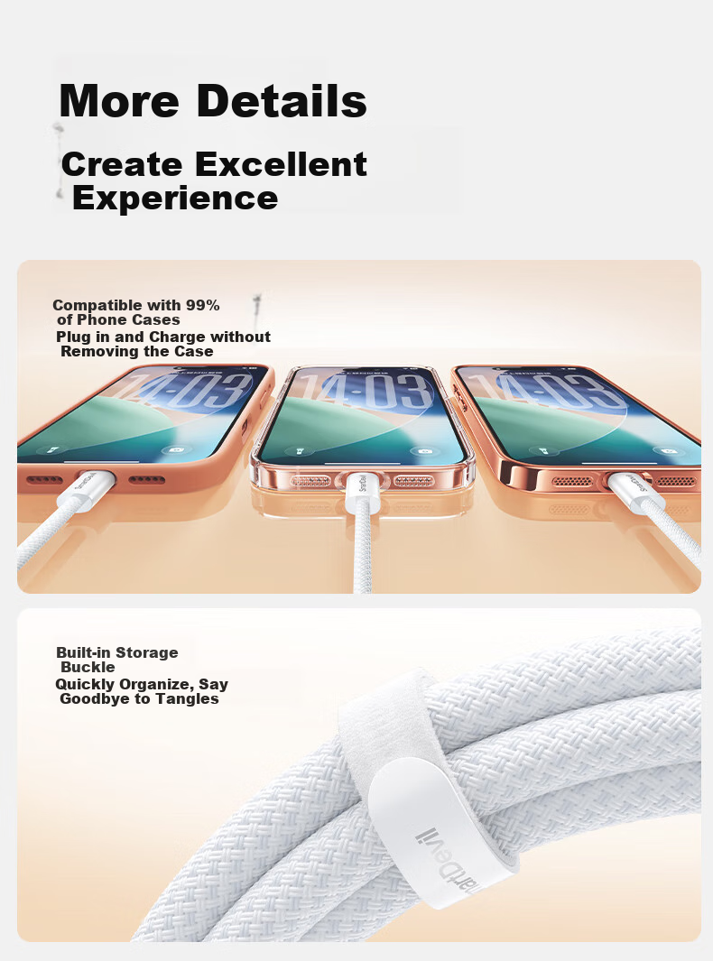 Кабель SmartDevil Apple 17/16/15 Type-C, кабель данных PD60W, для iPhone 17/16e/15 Pro Max, планшетов iPad, ноутбуков
