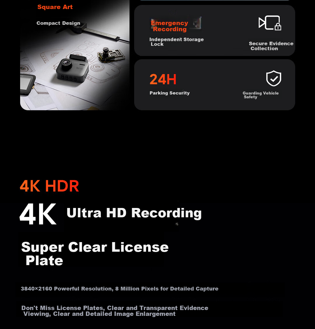 Видеорегистратор 70Mai A400 Pro 4K, ночное видение, 2-дюймовый экран, мониторинг парковки, компактный дизайн