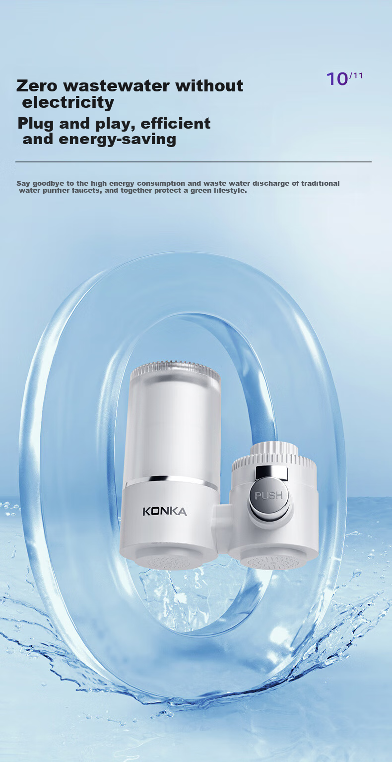 Фильтр-кран для воды KONKA KPW-LT03, ультрафильтрация, для прямой подачи питьевой воды, защита от накипи, удаление остаточного хлора, двойной выход воды, 1 машина + 2 картриджа