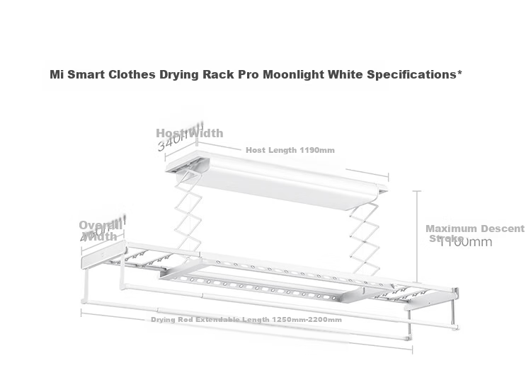 Умная сушилка для белья Mijia Smart Clothes Drying Rack Pro, Moonlight White, Xiaomi Electric Invisible Clothes Hanger, ультратонкая встраиваемая установка
