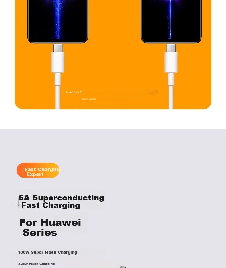 Кабель Nengshi Type-C, 6A, 1м, белый, для быстрой зарядки Xiaomi, Redmi, Black Shark