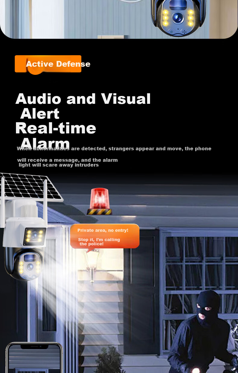 Камера видеонаблюдения Mingsheng, 4G, уличная, с солнечной панелью, 360-градусный обзор, ночное видение, полноцветная, водонепроницаемая, двусторонняя аудиосвязь, без необходимости подключения к сети