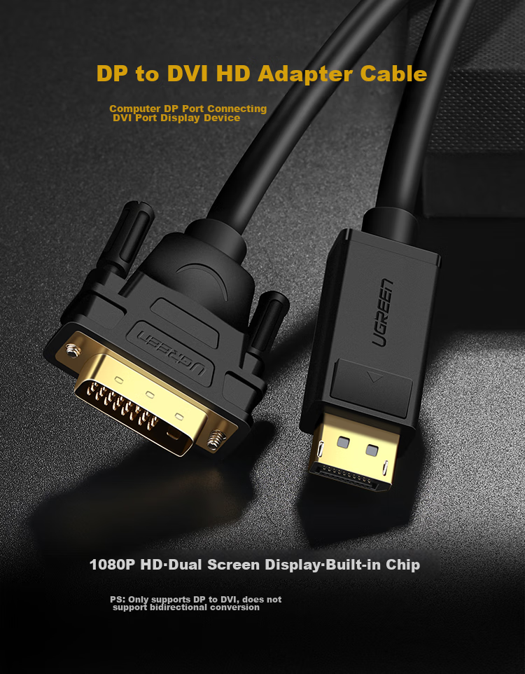 Переходник UGREEN DP to DVI, DisplayPort на DVI, 2 метра, 10221