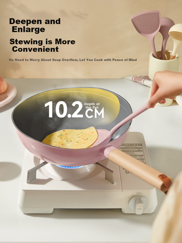 Сковорода Lanmi Titanium Non-Stick Wok, 30 см, с антипригарным покрытием, для дома, подходит для газовых, индукционных и открытого пламени