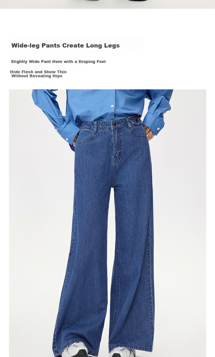 Джинсы Giordano Wide-Leg для женщин, новая коллекция Весна 2026, чистый хлопок, выстиранные джинсовые брюки со средней посадкой, 13415160