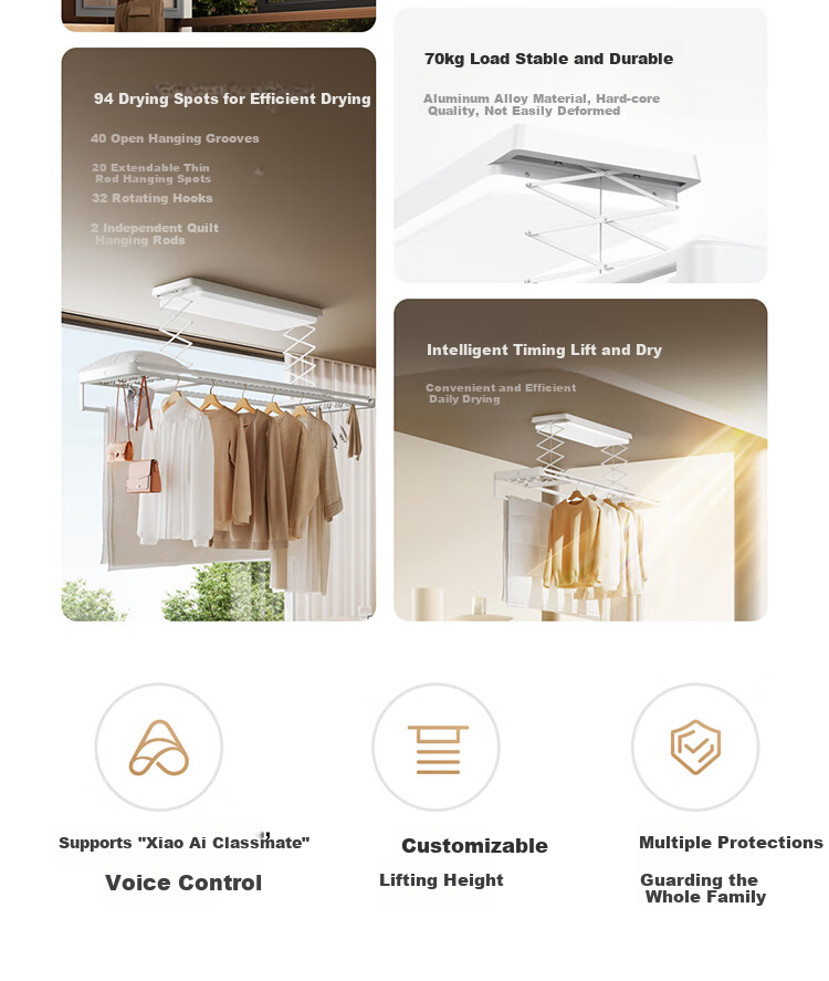 Умная сушилка для белья Mijia Smart Clothes Drying Rack 2 Pro, электрическая, невидимая, с 3D изогнутым купольным светом